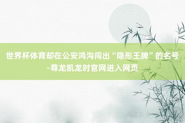 世界杯体育却在公安鸿沟闯出“隐形王牌”的名号-尊龙凯龙时官网进入网页